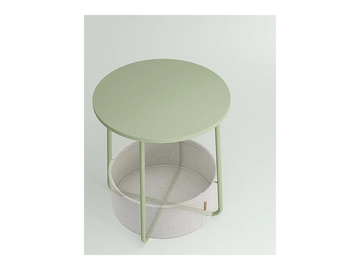 Parya Home Petite table basse ronde, table d'appoint avec panier en tissu
