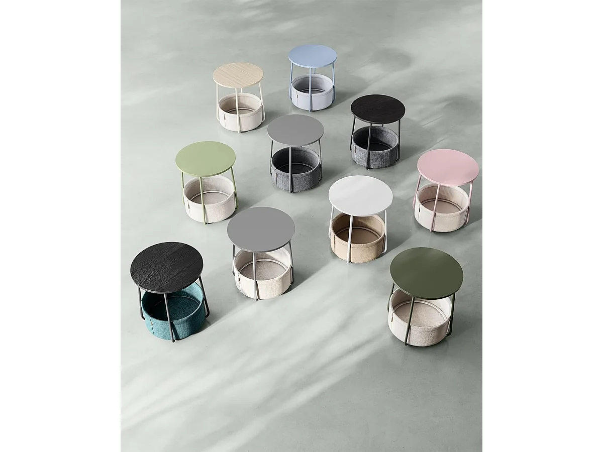 Parya Home Petite table basse ronde, table d'appoint avec panier en tissu