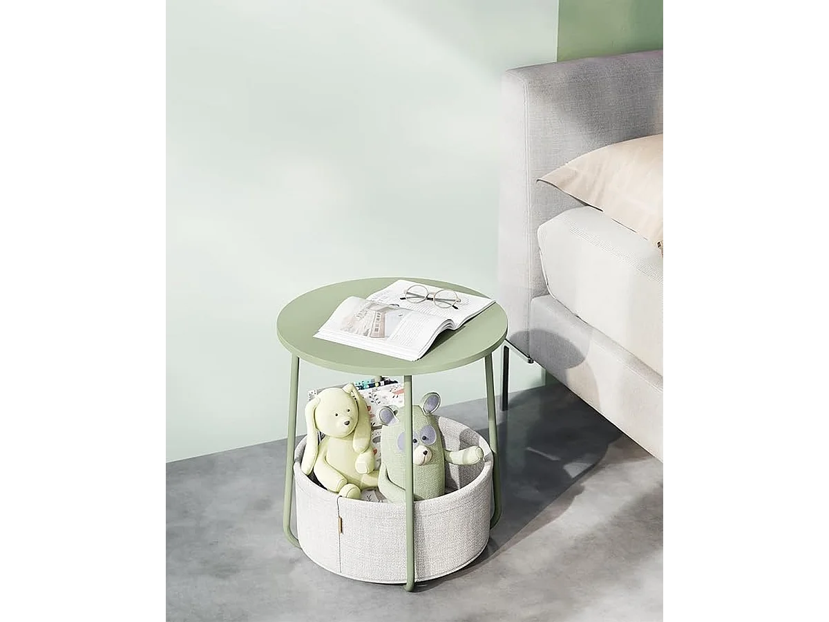 Parya Home Petite table basse ronde, table d'appoint avec panier en tissu