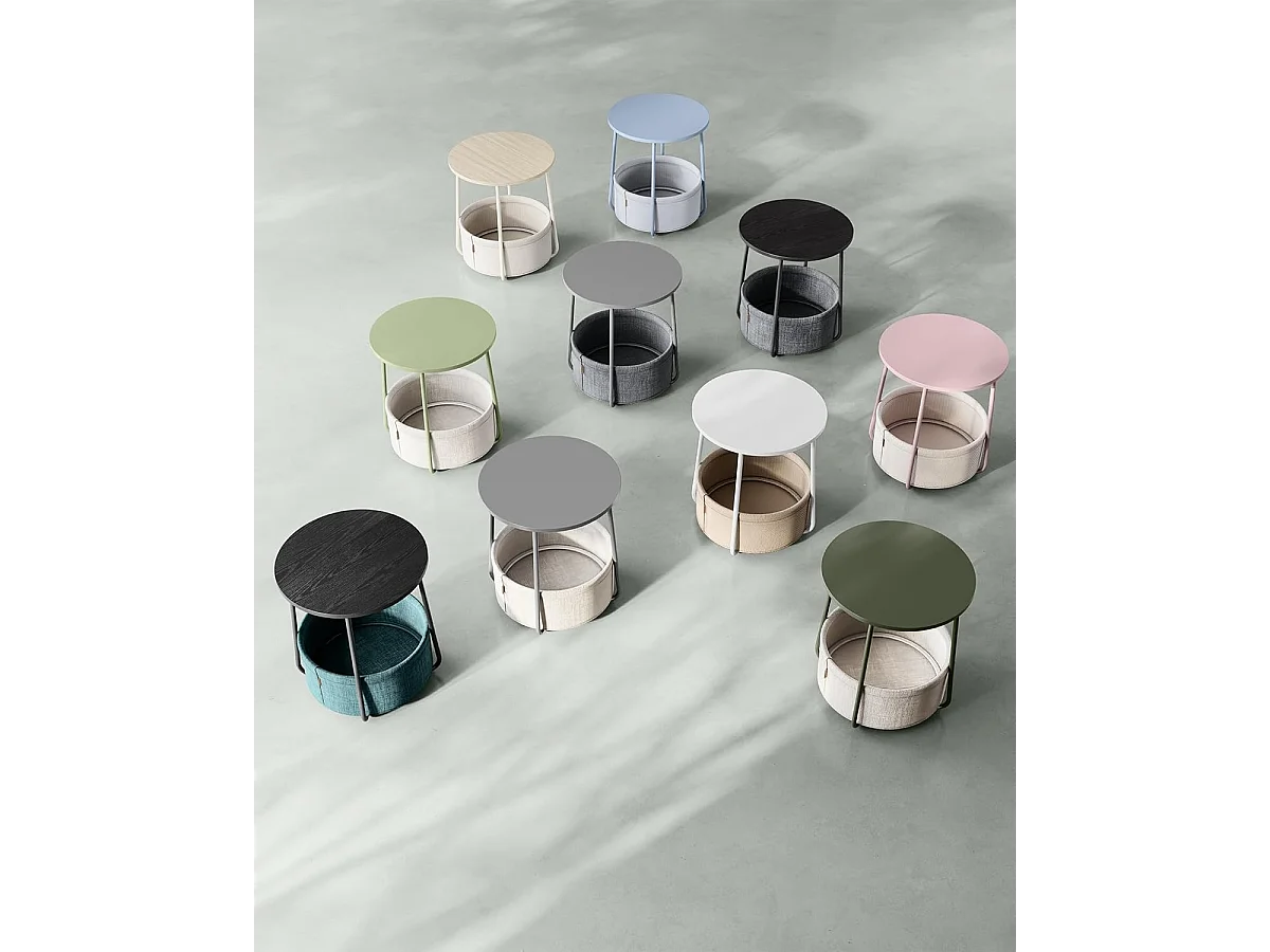 Parya Home Petite table basse ronde, table d'appoint avec panier en tissu