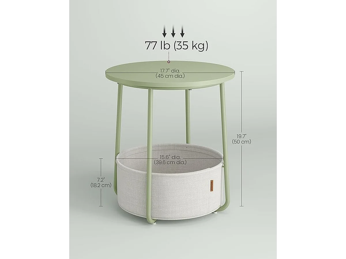 Parya Home Petite table basse ronde, table d'appoint avec panier en tissu