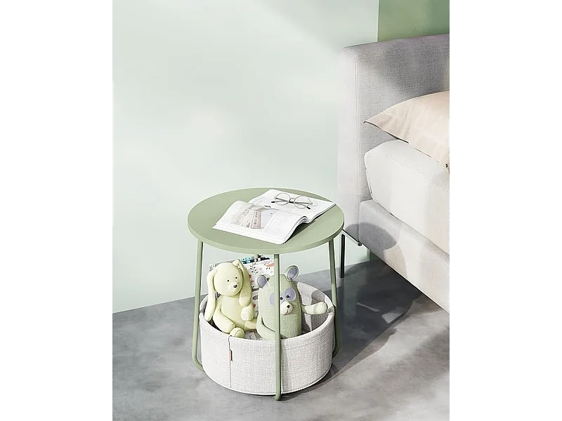 Parya Home Petite table basse ronde, table d'appoint avec panier en tissu