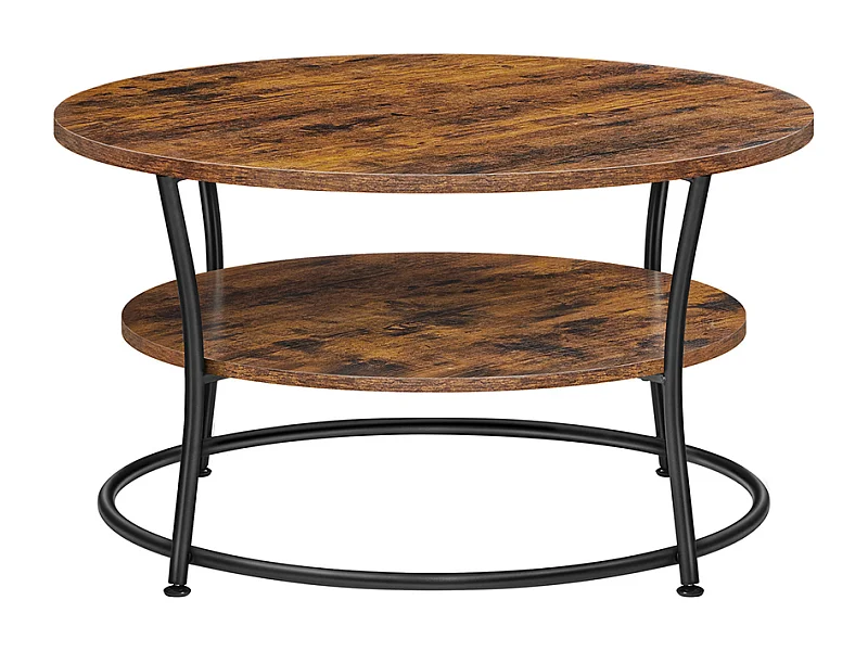 Parya Home Salontafel rond, Woonkamertafel, Sofatafel met plank, 80 x 45 cm, vintage bruin-zwart
