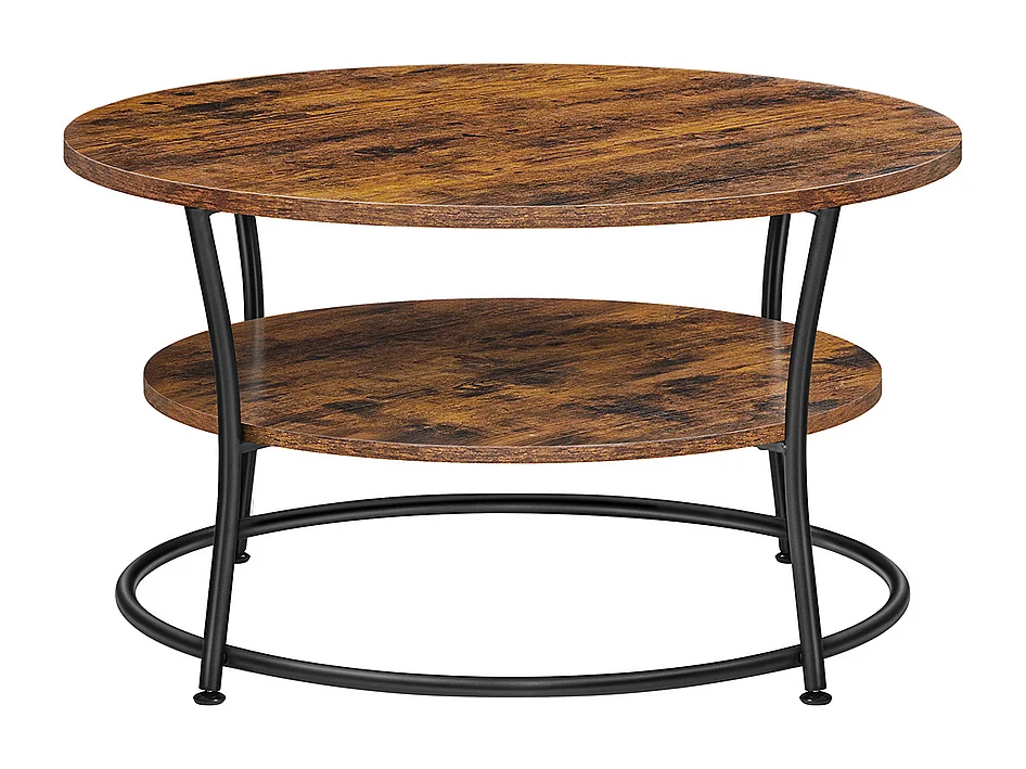 Parya Home Table basse ronde, Table de salon, Table de canapé avec étagère, 80 x 45 cm, vintage brun-noir