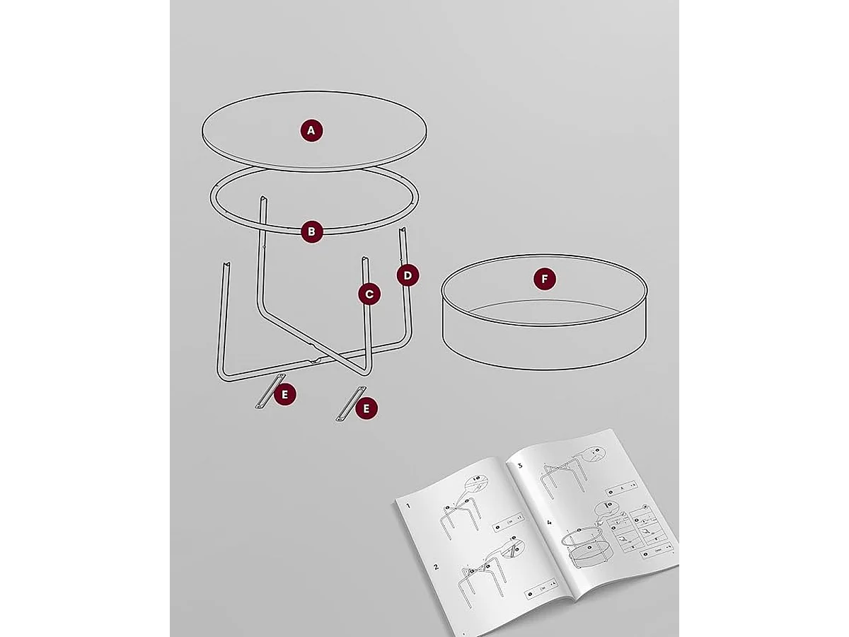 Parya Home table basse ronde, table d'appoint, table de salon avec panier en tissu, moderne, Noir-leige gris