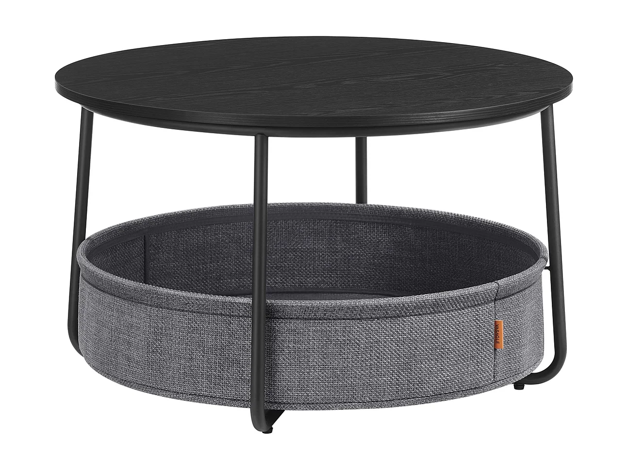 Parya Home table basse ronde, table d'appoint, table de salon avec panier en tissu, moderne, Noir-leige gris