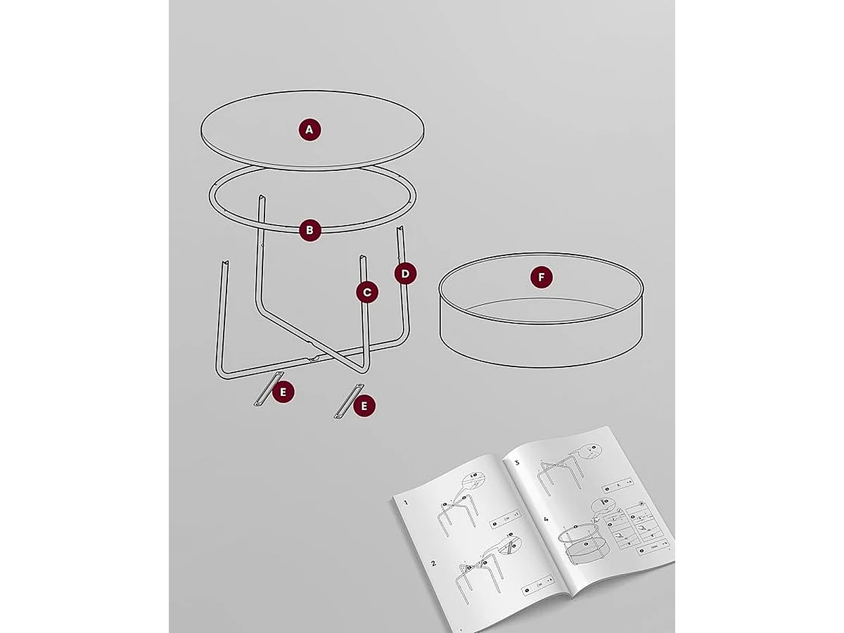 Parya Home table basse ronde, table d'appoint, table de salon avec panier en tissu, moderne, Noir-leige gris