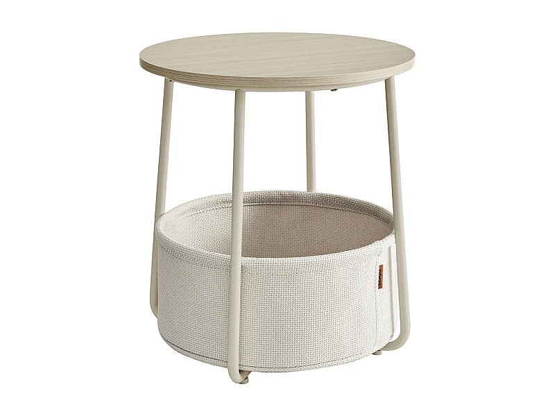 Parya Home Petite table basse ronde, table d'appoint avec panier en tissu, blanc crème