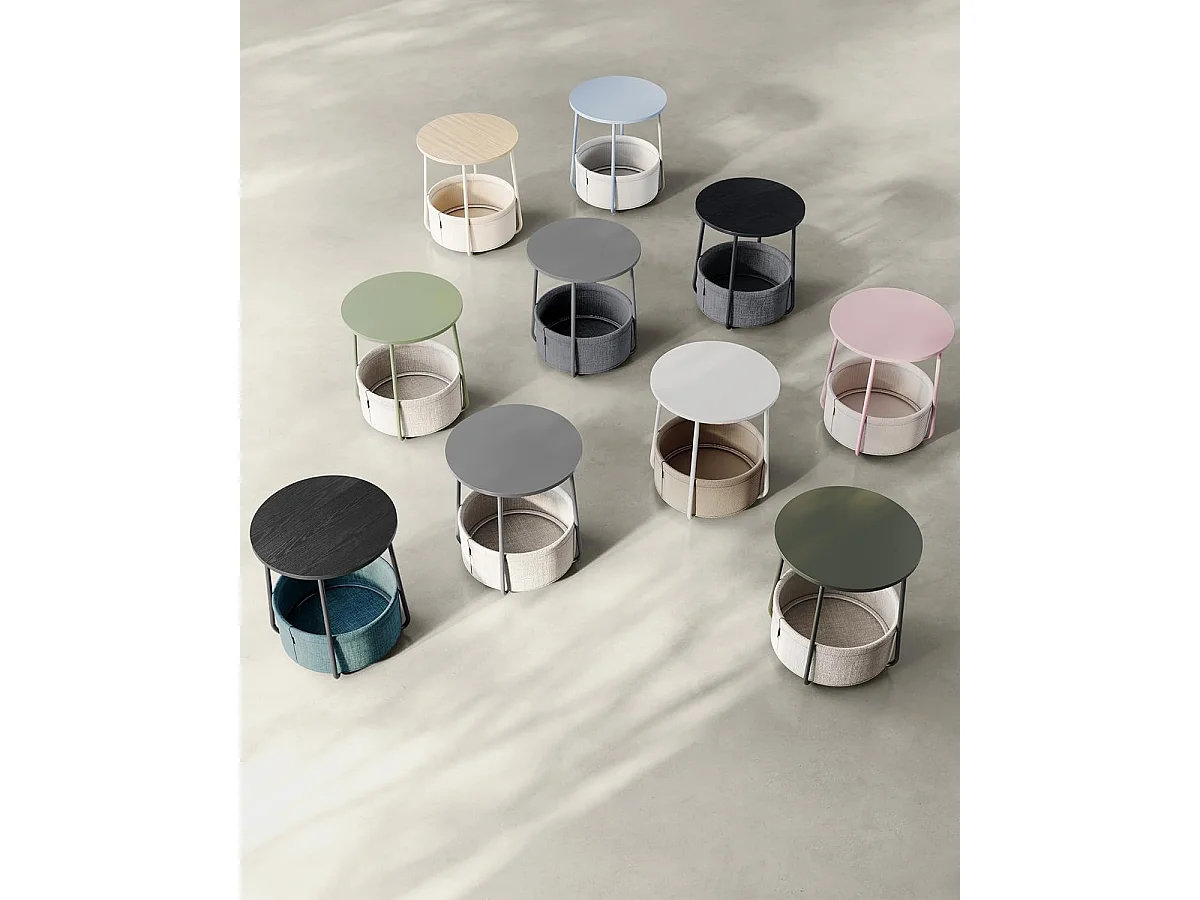 Parya Home Kleine ronde salontafel, bijzettafel met stoffen mand, crème wit