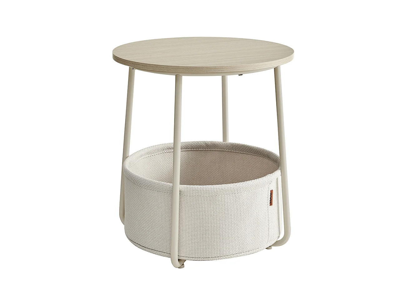 Parya Home Petite table basse ronde, table d'appoint avec panier en tissu, blanc crème