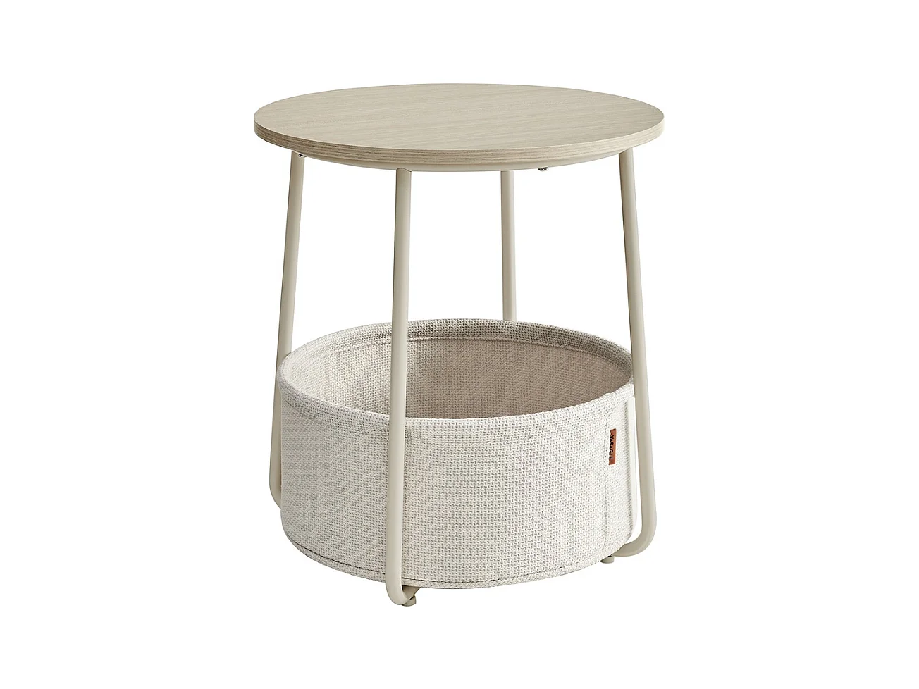 Parya Home Kleine ronde salontafel, bijzettafel met stoffen mand, crème wit