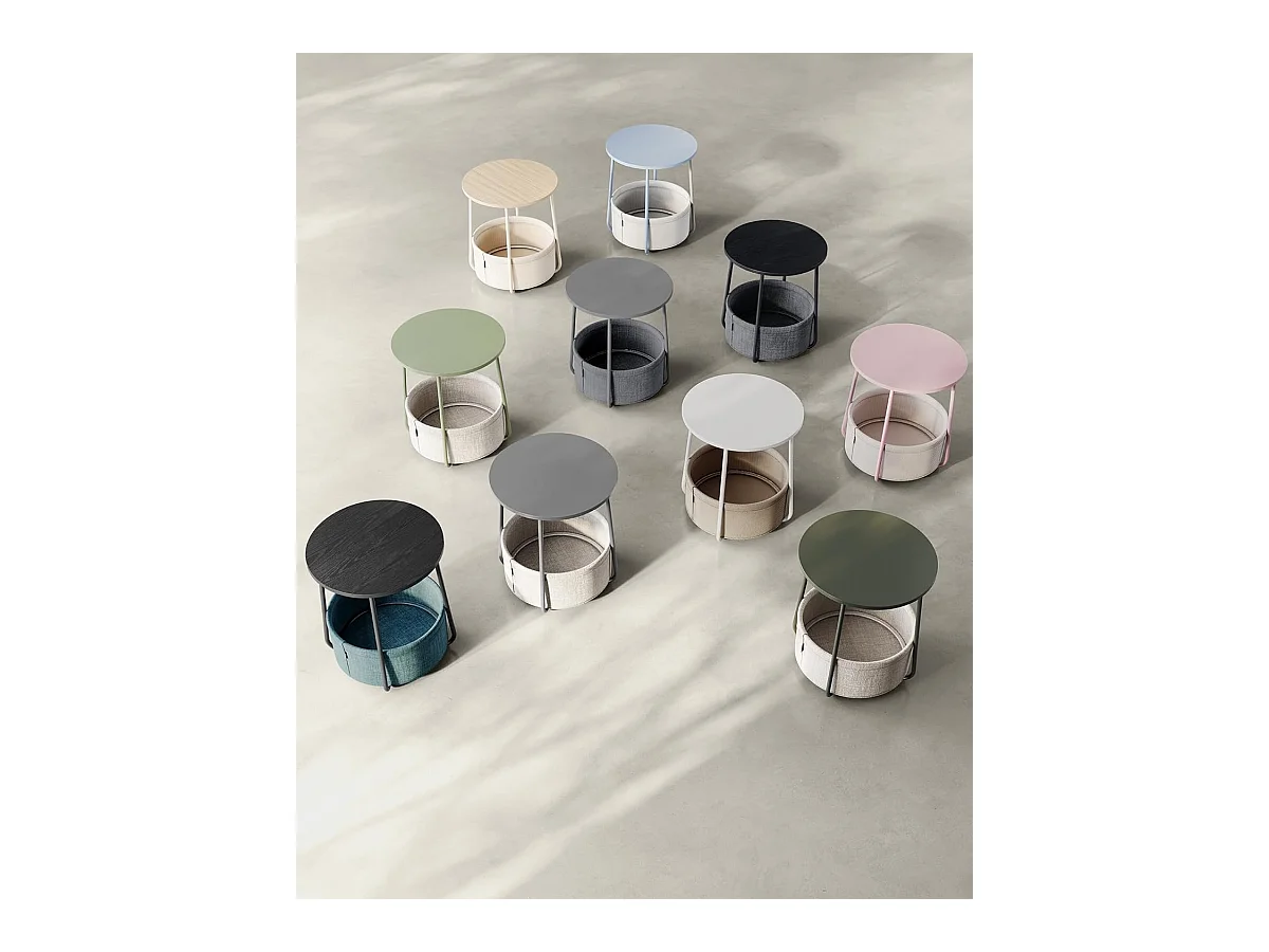 Parya Home Kleine ronde salontafel, bijzettafel met stoffen mand, crème wit