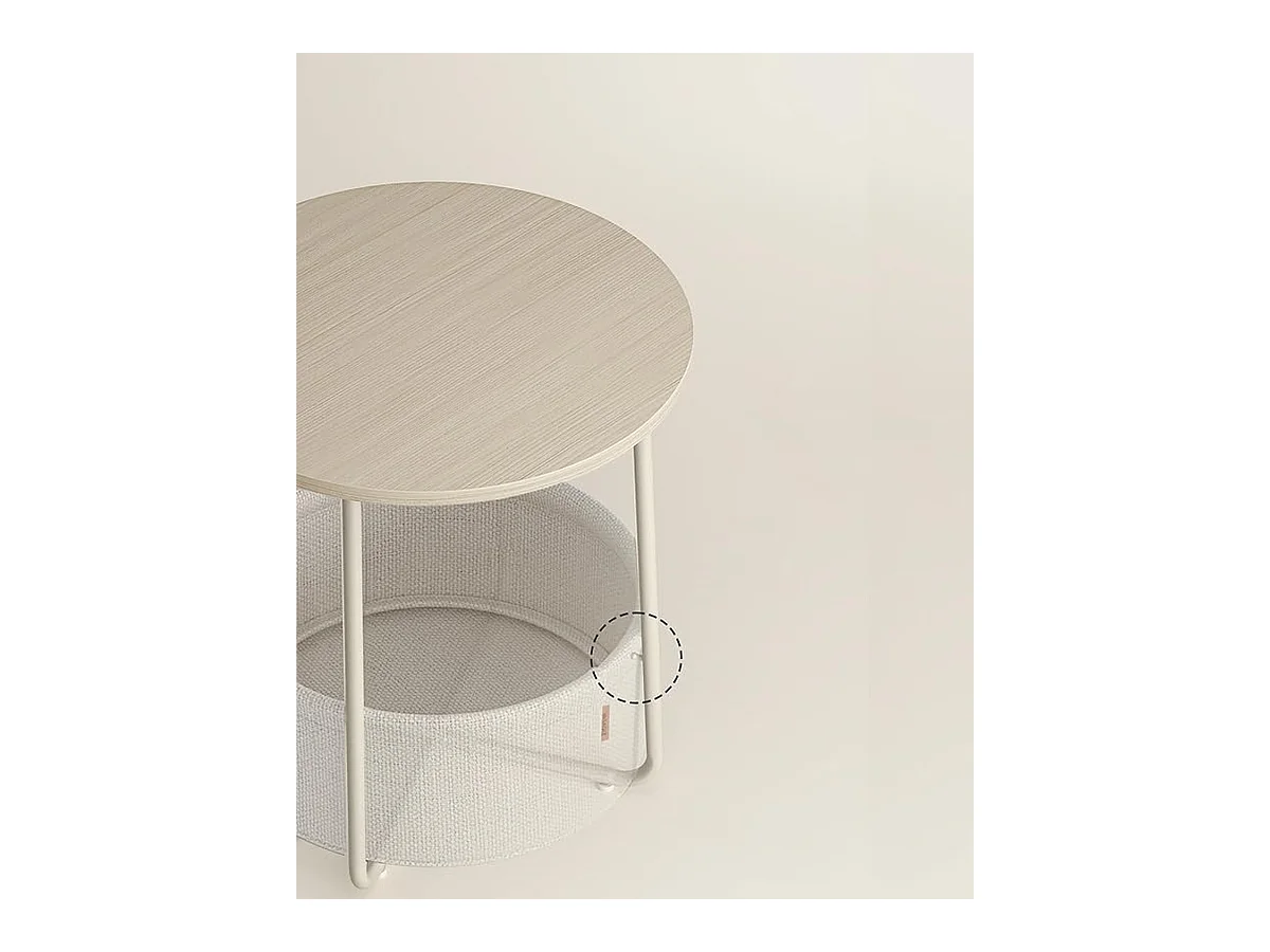 Parya Home Kleine ronde salontafel, bijzettafel met stoffen mand, crème wit