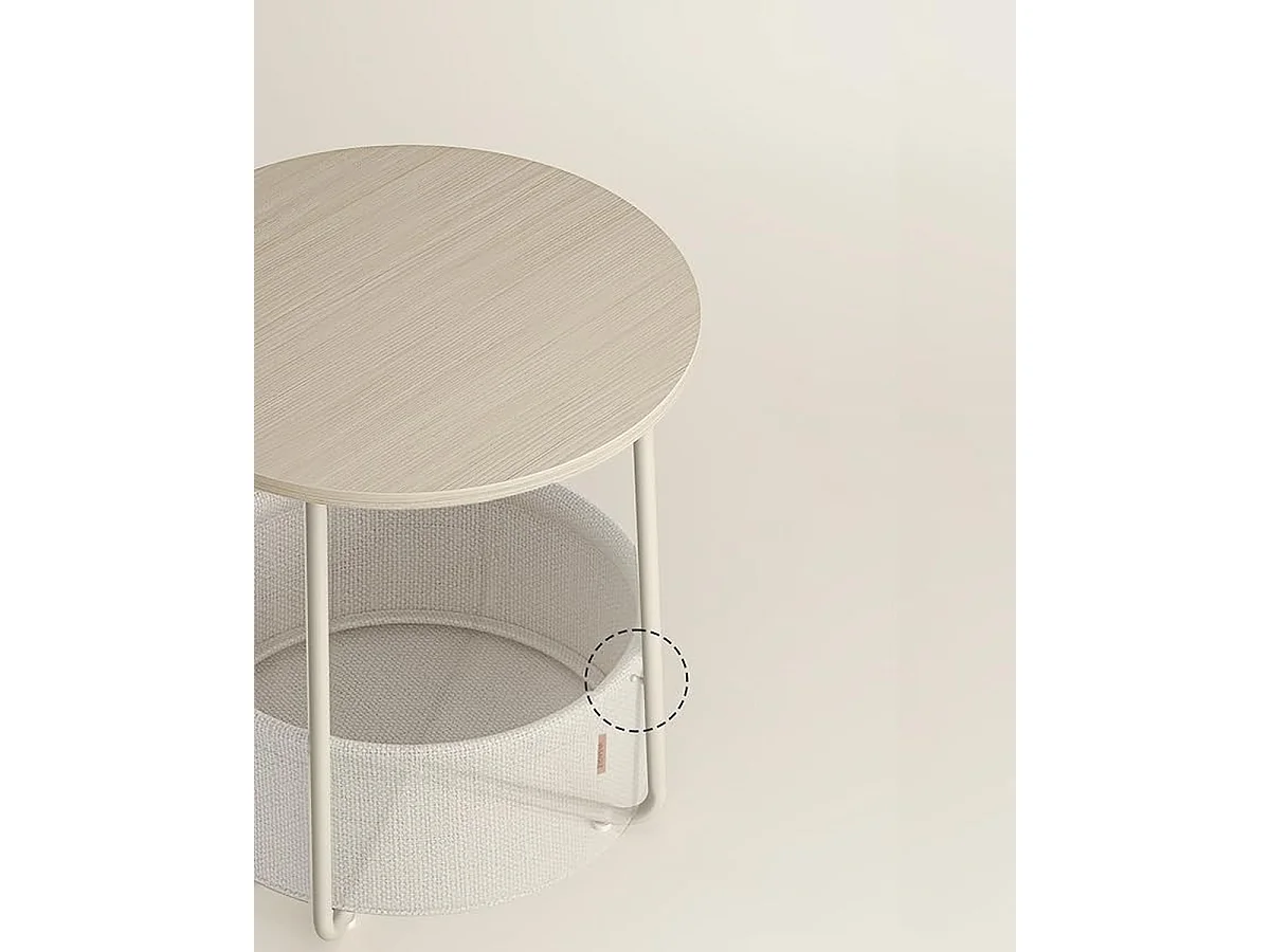 Parya Home Kleine ronde salontafel, bijzettafel met stoffen mand, crème wit