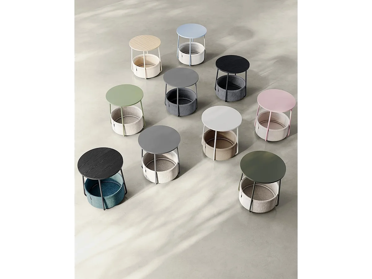 Parya Home Kleine ronde salontafel, bijzettafel met stoffen mand, crème wit