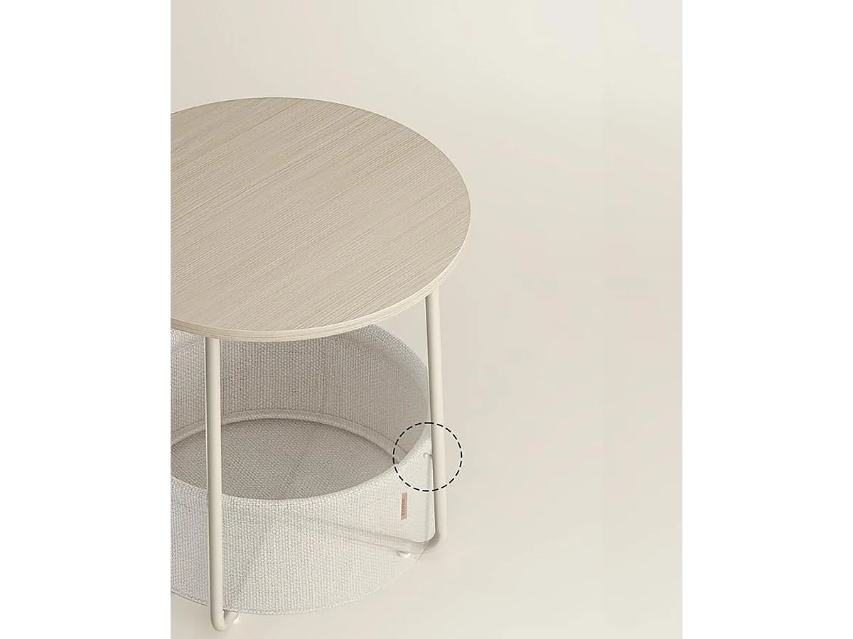 Parya Home Kleine ronde salontafel, bijzettafel met stoffen mand, crème wit