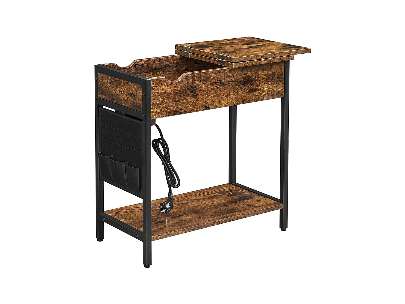 Parya Home Table d'appoint, table de chevet, avec prises, plateau rabattable, vintage brun-noir