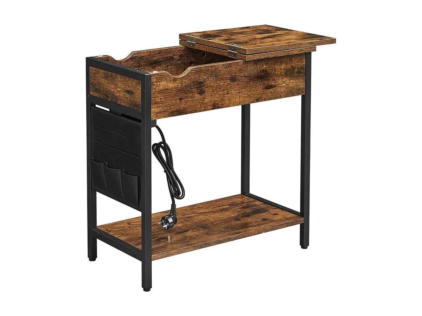 Parya Home Table d'appoint, table de chevet, avec prises, plateau rabattable, vintage brun-noir