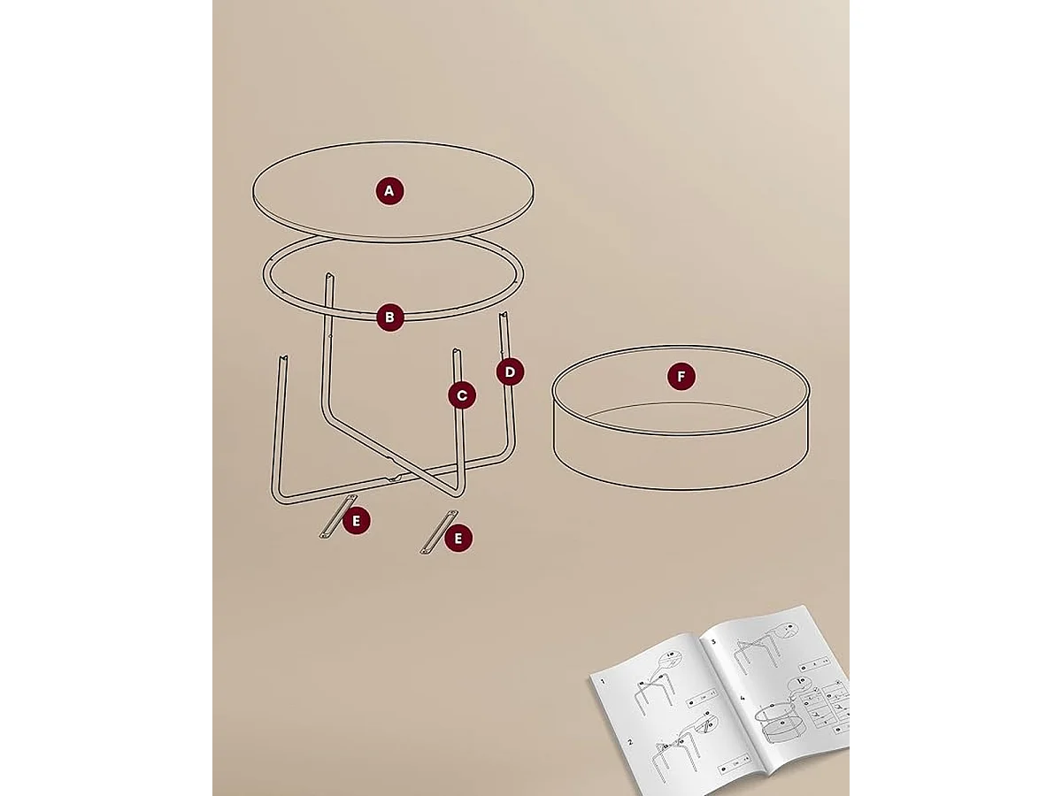 Parya Home table basse ronde, table d'appoint, table de salon avec panier en tissu, blanc mat camel brown