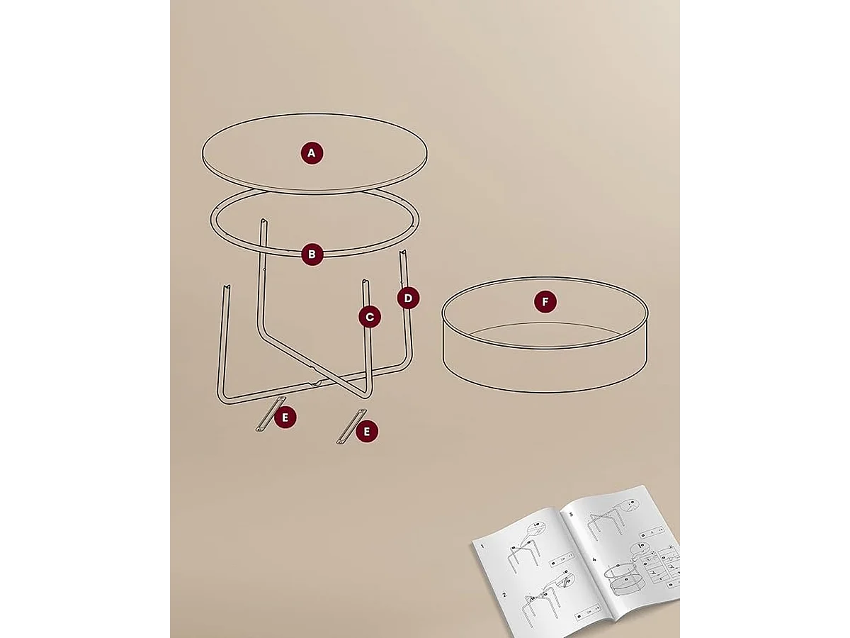 Parya Home ronde salontafel, bijzettafel, woonkamertafel met stoffen mand, mat wit-kameelbruin