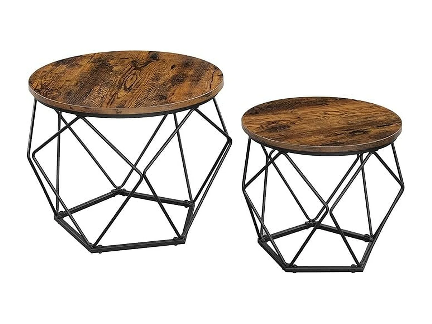 Parya Home 2 pcs tables d'appoint, aggloméré, acier, brun rustique + noir