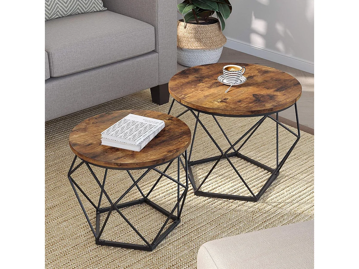 Parya Home 2 pcs tables d'appoint, aggloméré, acier, brun rustique + noir