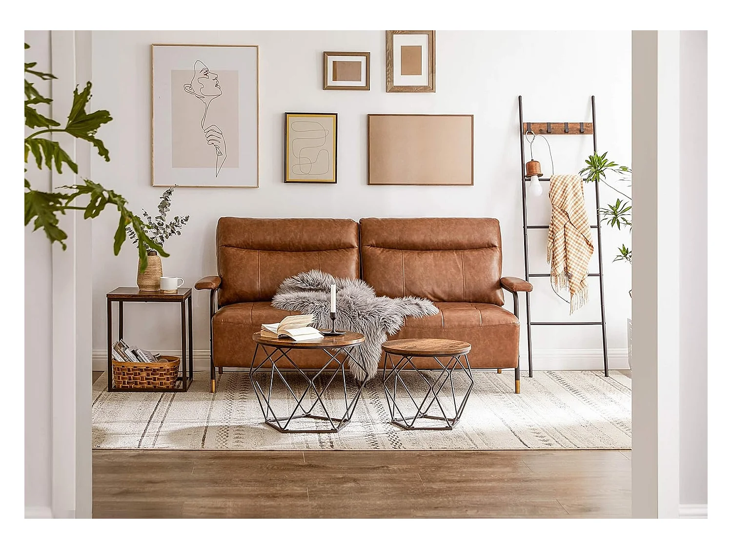 Parya Home 2 pcs tables d'appoint, aggloméré, acier, brun rustique + noir