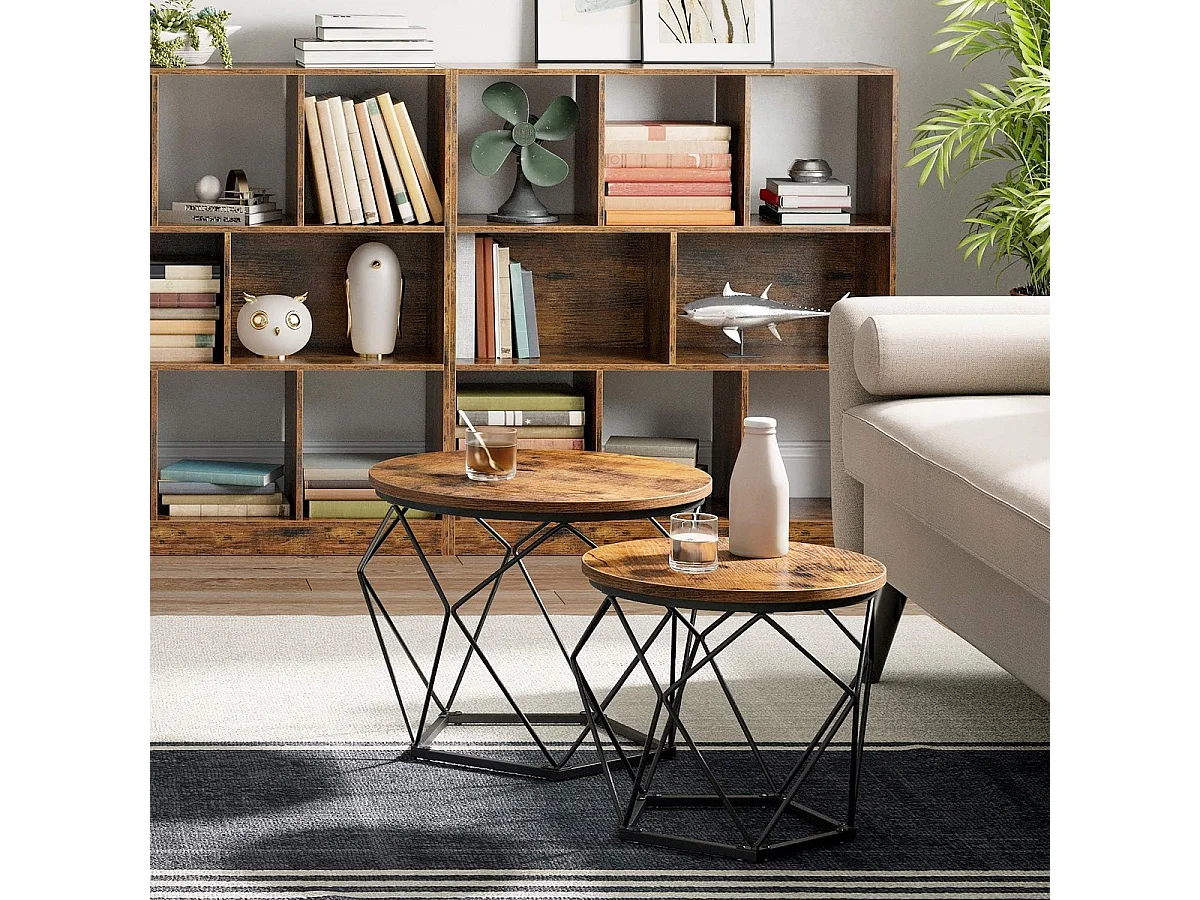 Parya Home 2 pcs tables d'appoint, aggloméré, acier, brun rustique + noir