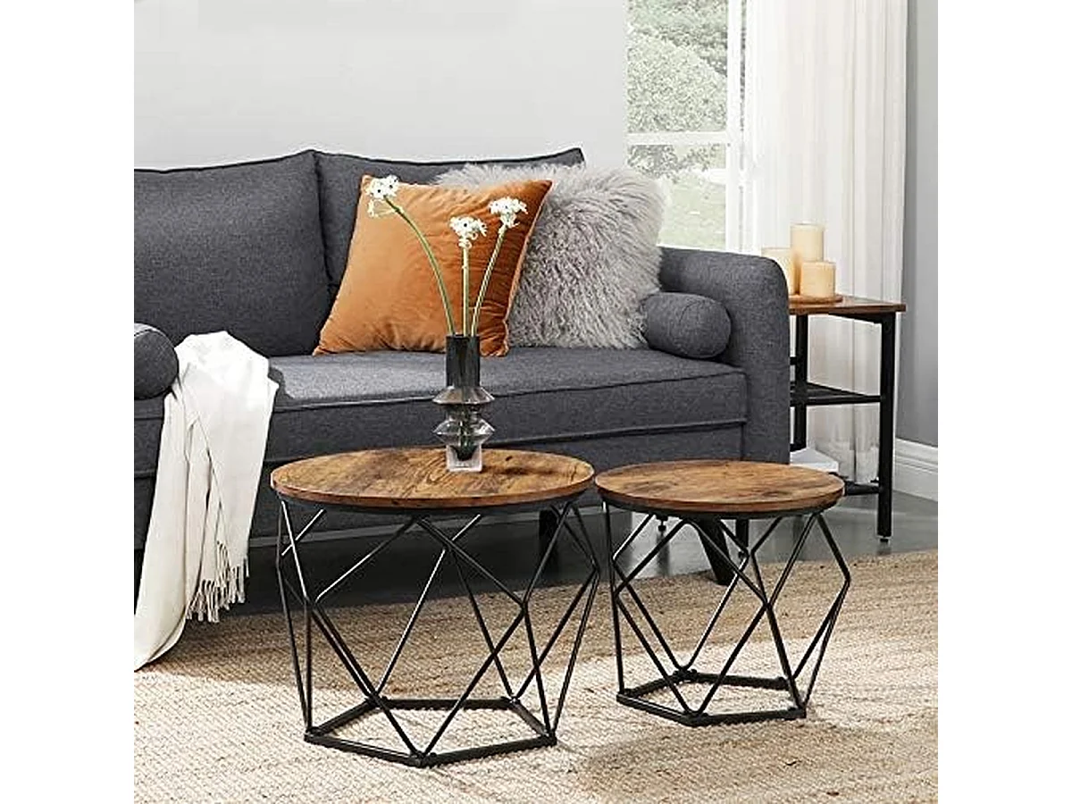 Parya Home 2 pcs tables d'appoint, aggloméré, acier, brun rustique + noir