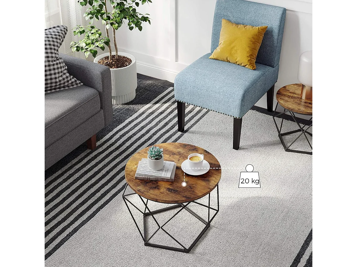 Parya Home 2 pcs tables d'appoint, aggloméré, acier, brun rustique + noir