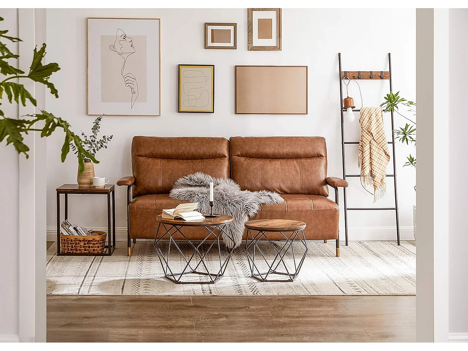 Parya Home 2 pcs tables d'appoint, aggloméré, acier, brun rustique + noir