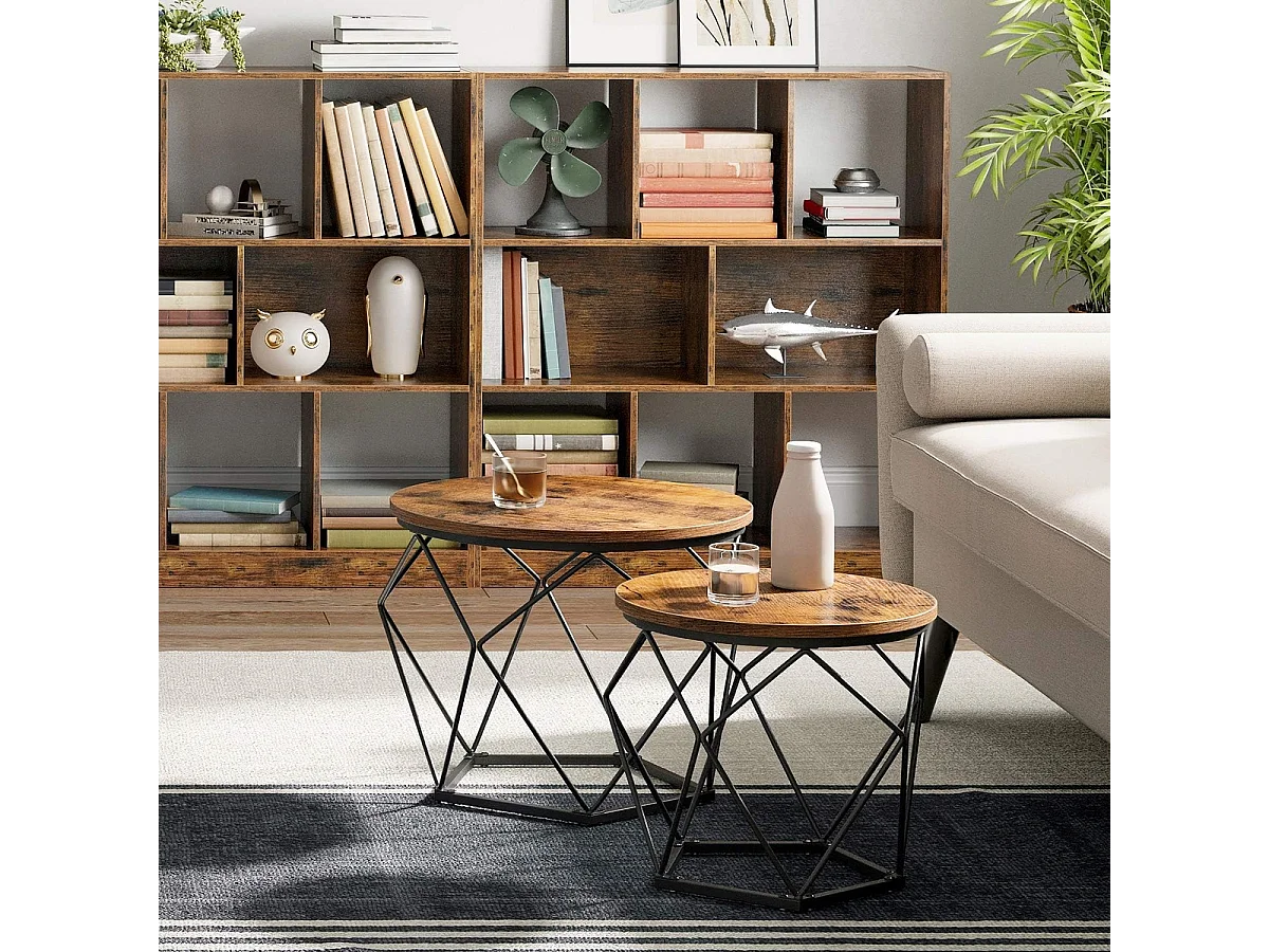 Parya Home 2 pcs tables d'appoint, aggloméré, acier, brun rustique + noir