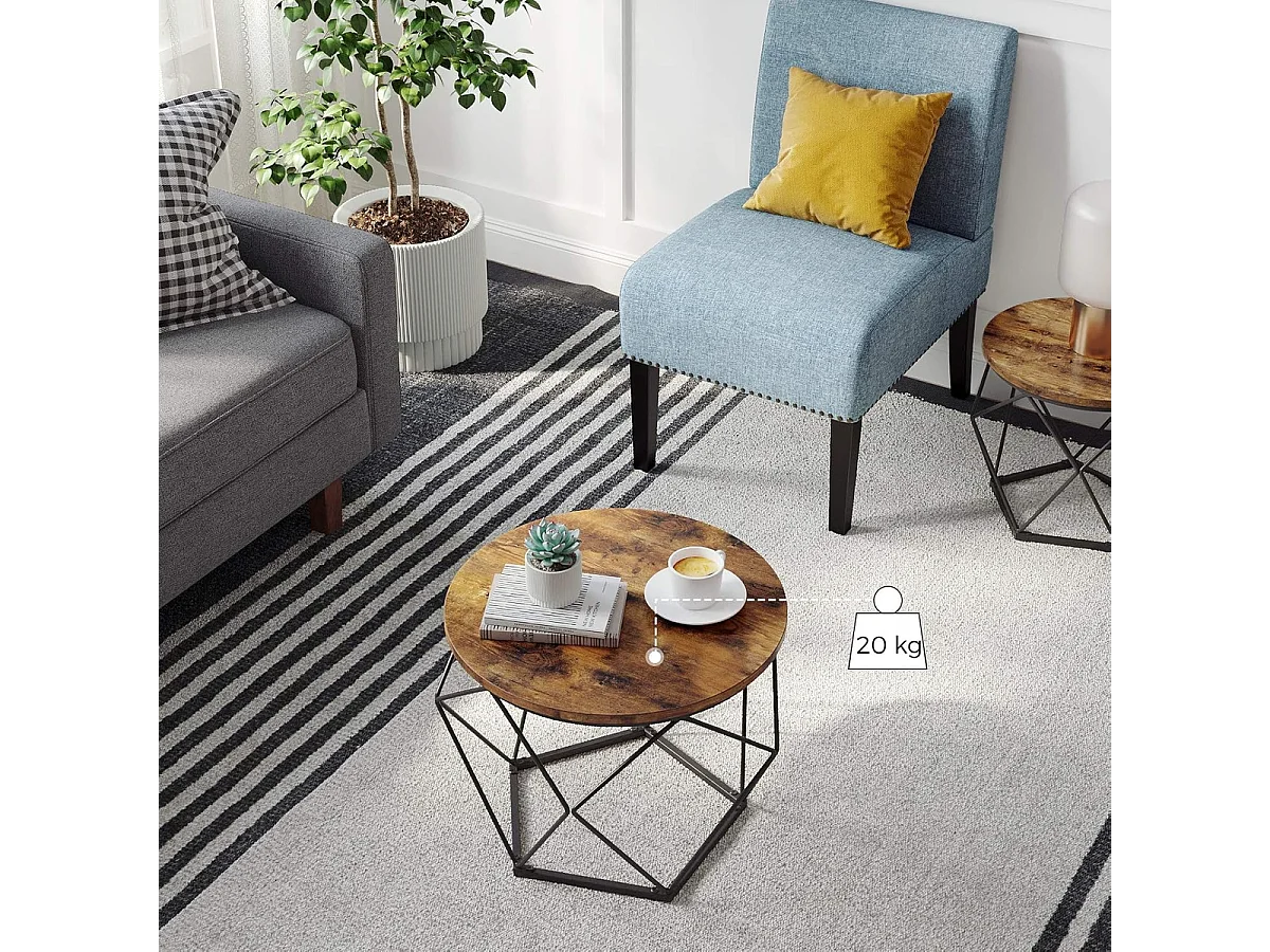 Parya Home 2 pcs tables d'appoint, aggloméré, acier, brun rustique + noir