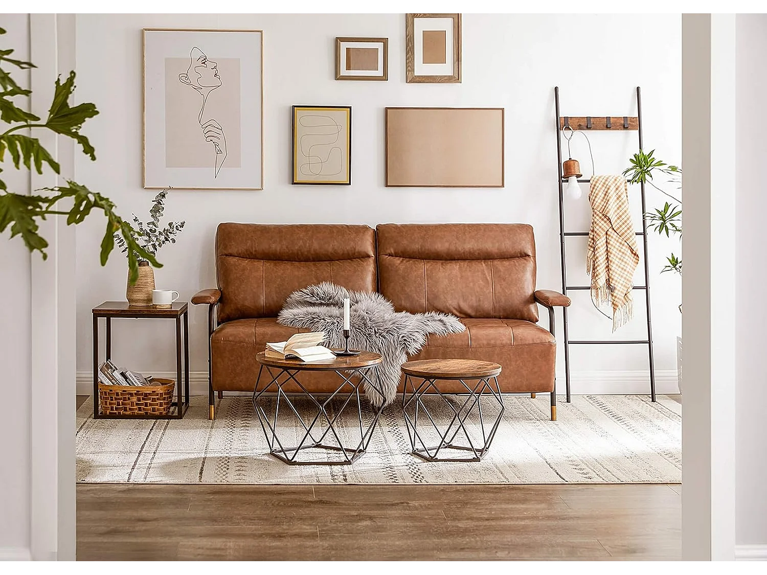 Parya Home 2 pcs tables d'appoint, aggloméré, acier, brun rustique + noir