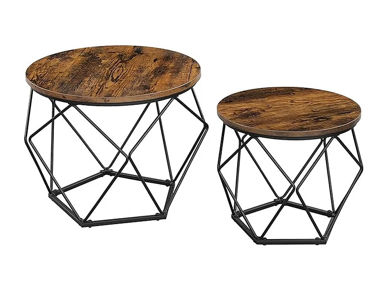 Parya Home 2 pcs tables d'appoint, aggloméré, acier, brun rustique + noir