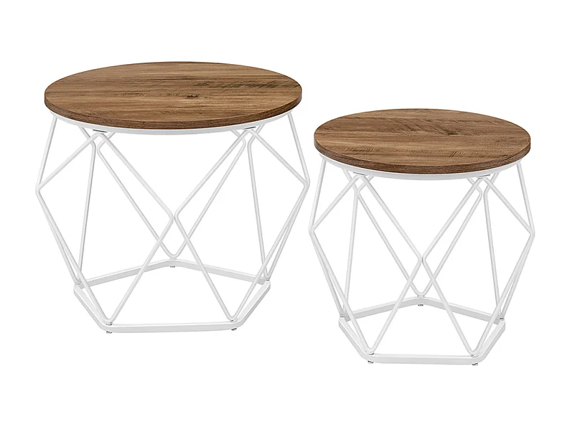 Parya Home Table basse ronde, ensemble de 2, table d'appoint style moderne blanc nuageux