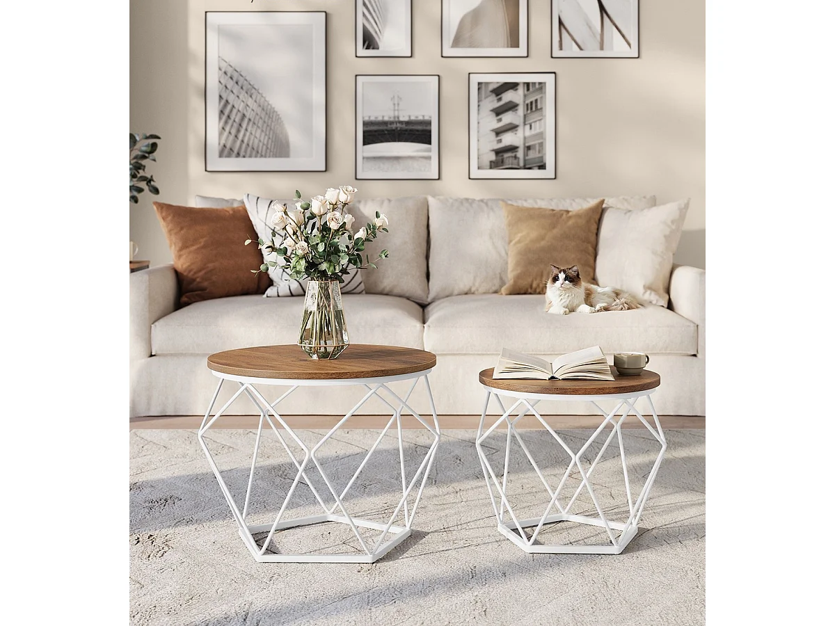 Parya Home Ronde salontafel, set van 2, bijzettafel moderne stijl wolkenwit