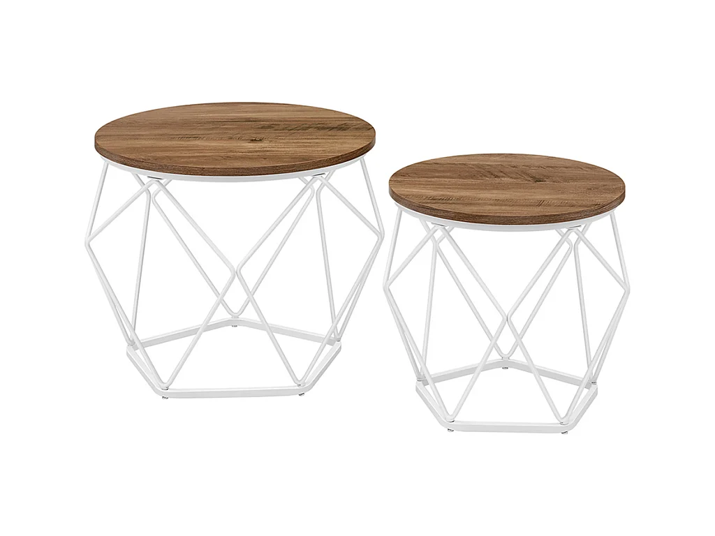 Parya Home Table basse ronde, ensemble de 2, table d'appoint style moderne blanc nuageux