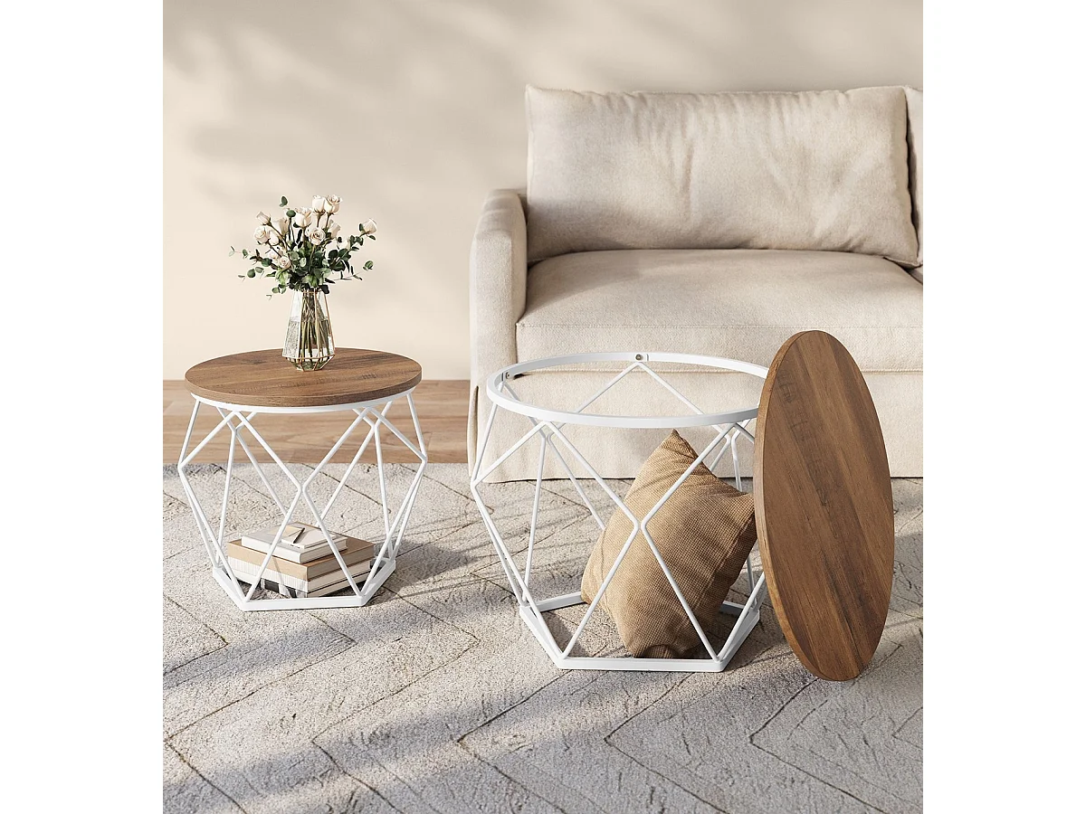 Parya Home Ronde salontafel, set van 2, bijzettafel moderne stijl wolkenwit