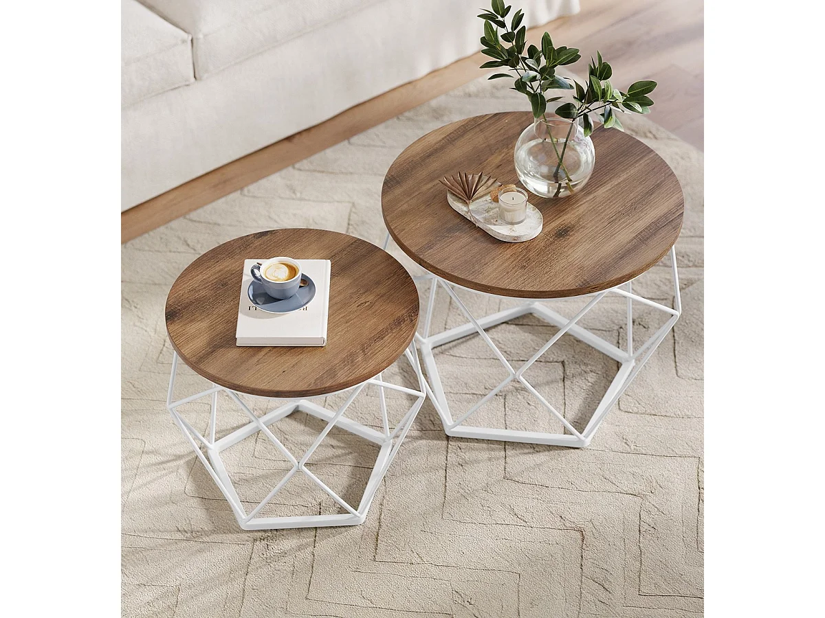 Parya Home Ronde salontafel, set van 2, bijzettafel moderne stijl wolkenwit