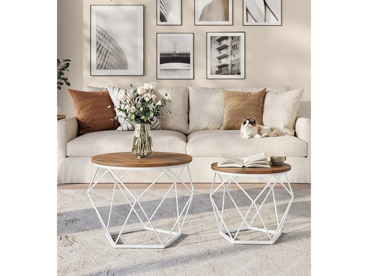 Parya Home Ronde salontafel, set van 2, bijzettafel moderne stijl wolkenwit