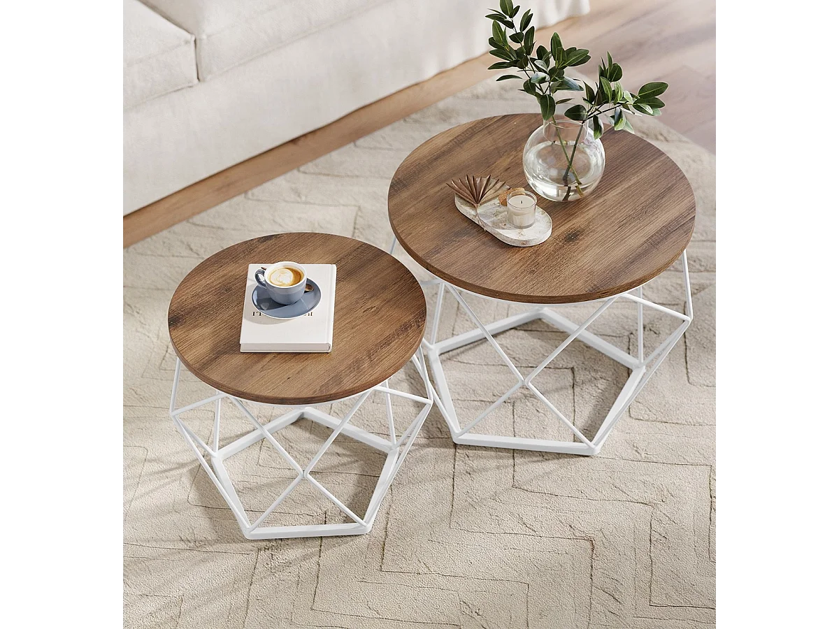 Parya Home Ronde salontafel, set van 2, bijzettafel moderne stijl wolkenwit