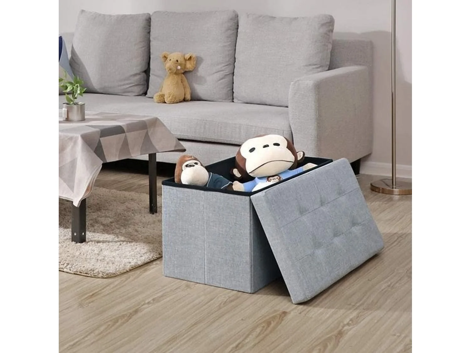 Banc Parya avec rangement, coffre de siège, coffre de rangement, repose-pieds, chargeable jusqu'à 300 kg
