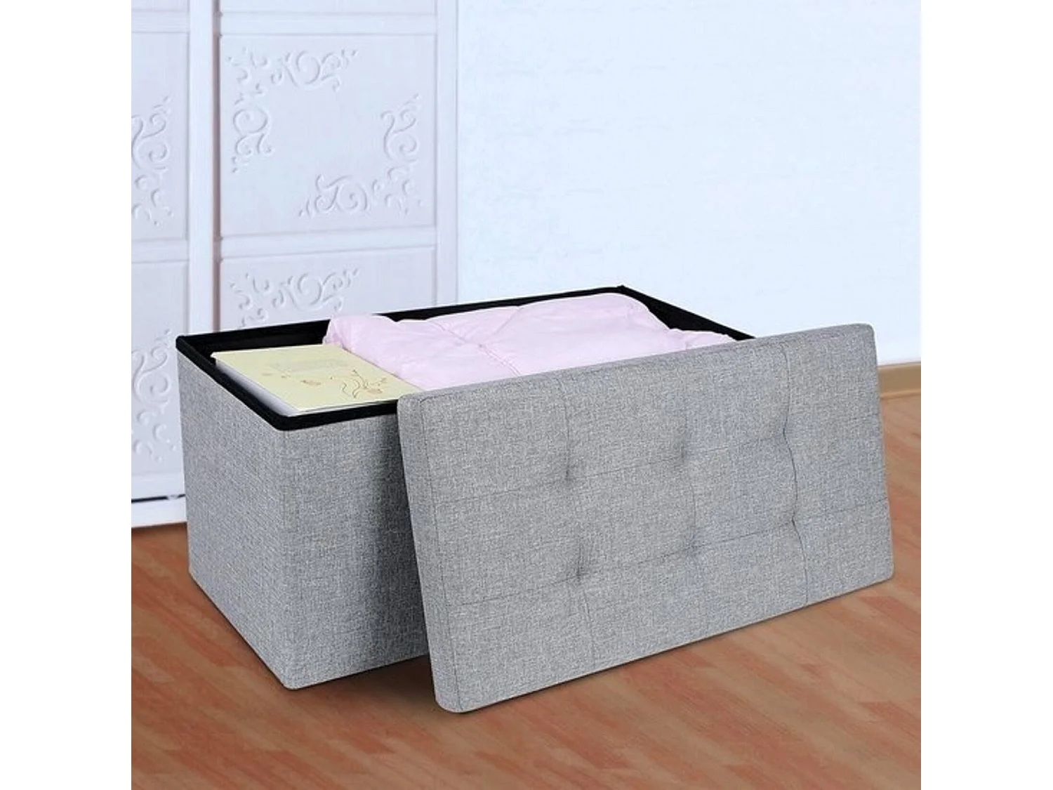 Banc Parya avec rangement, coffre de siège, coffre de rangement, repose-pieds, chargeable jusqu'à 300 kg