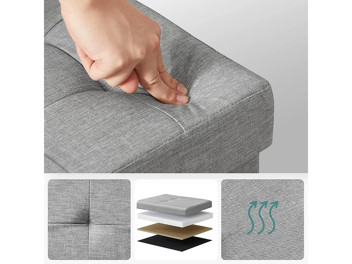 Banc Parya avec rangement, coffre de siège, coffre de rangement, repose-pieds, chargeable jusqu'à 300 kg