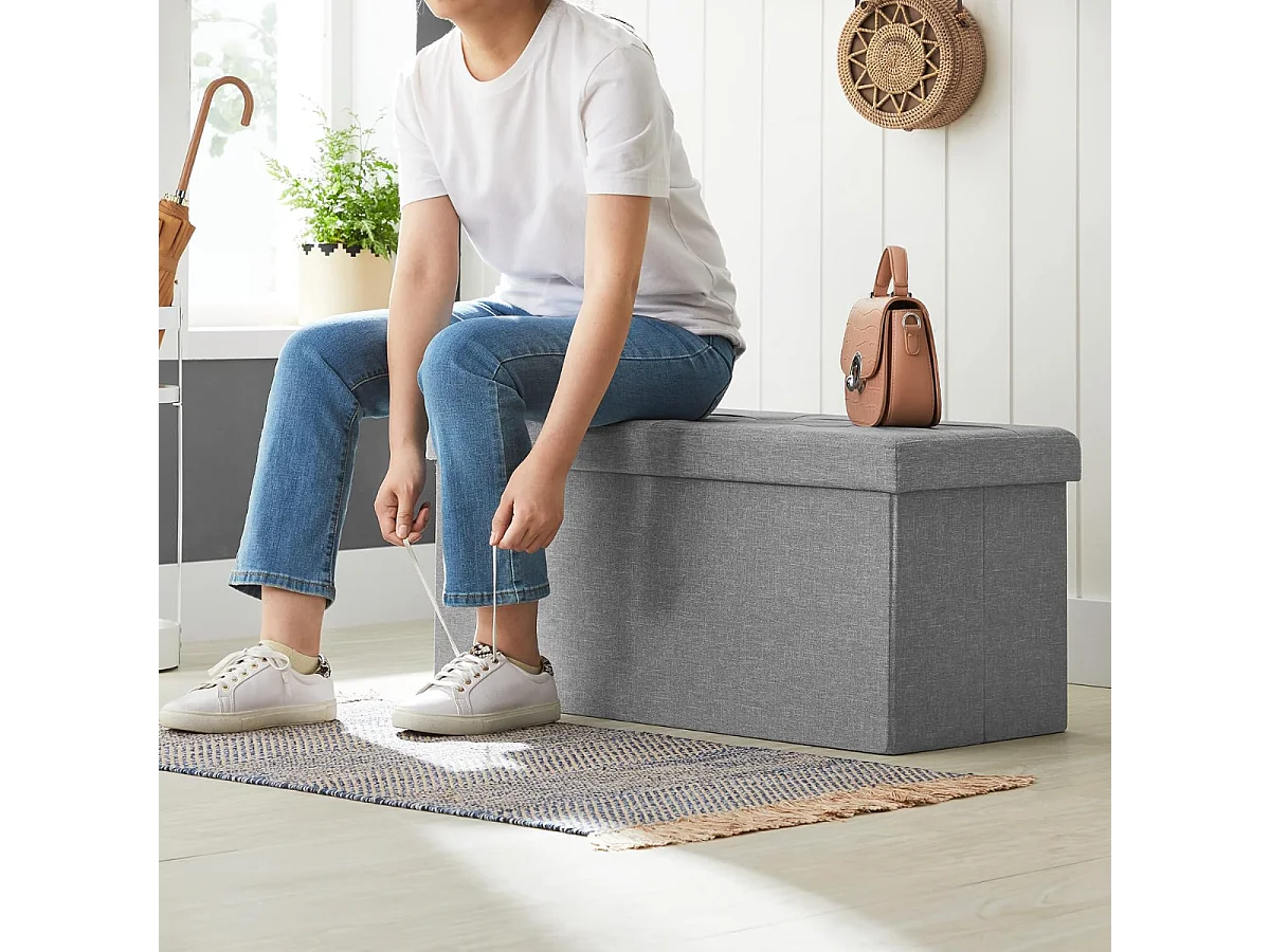 Banc Parya avec rangement, coffre de siège, coffre de rangement, repose-pieds, chargeable jusqu'à 300 kg