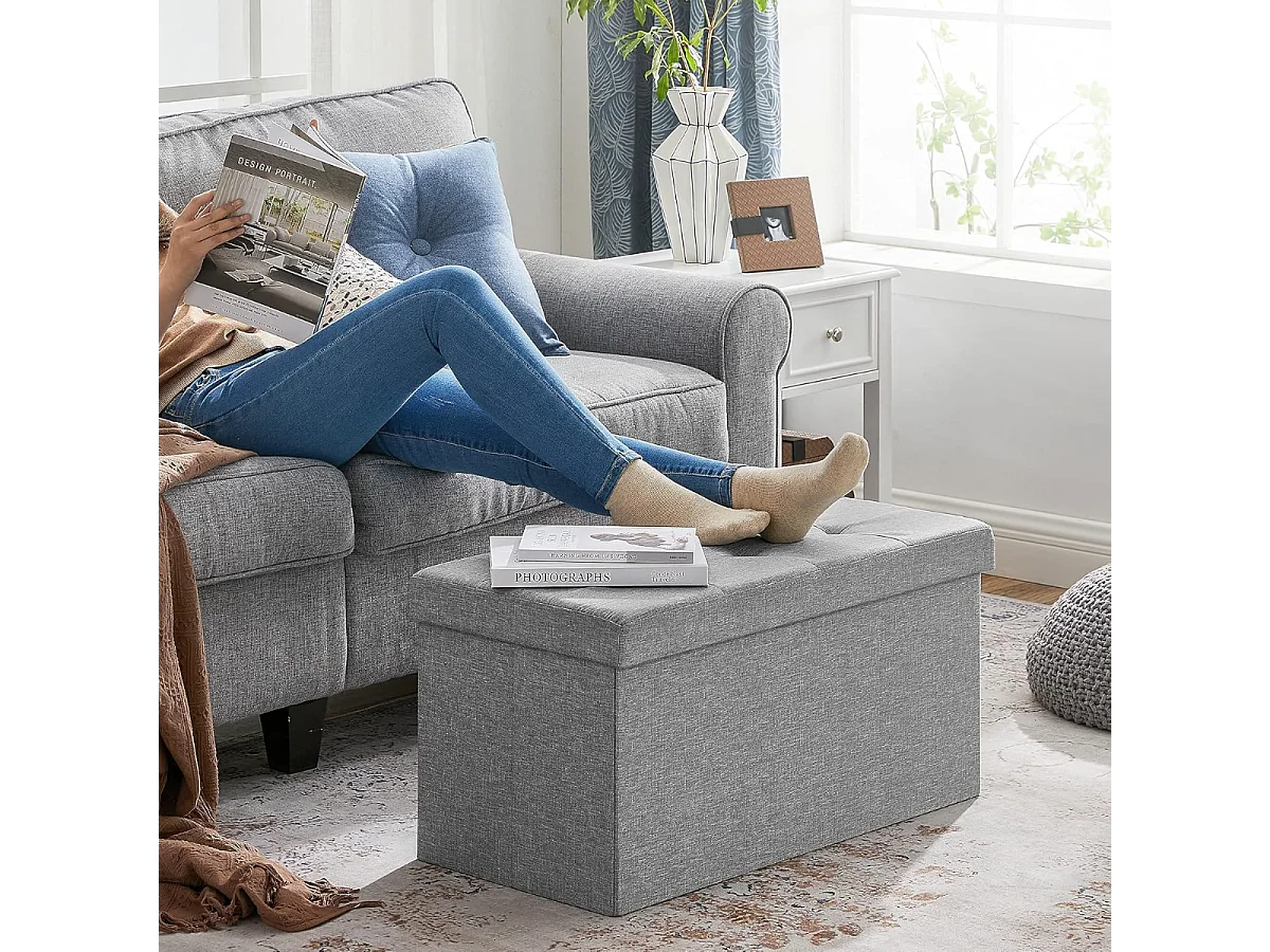 Banc Parya avec rangement, coffre de siège, coffre de rangement, repose-pieds, chargeable jusqu'à 300 kg