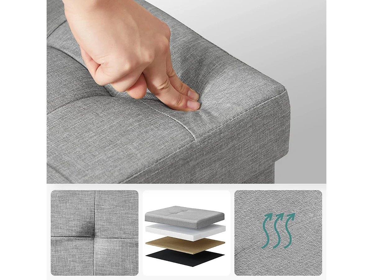 Banc Parya avec rangement, coffre de siège, coffre de rangement, repose-pieds, chargeable jusqu'à 300 kg
