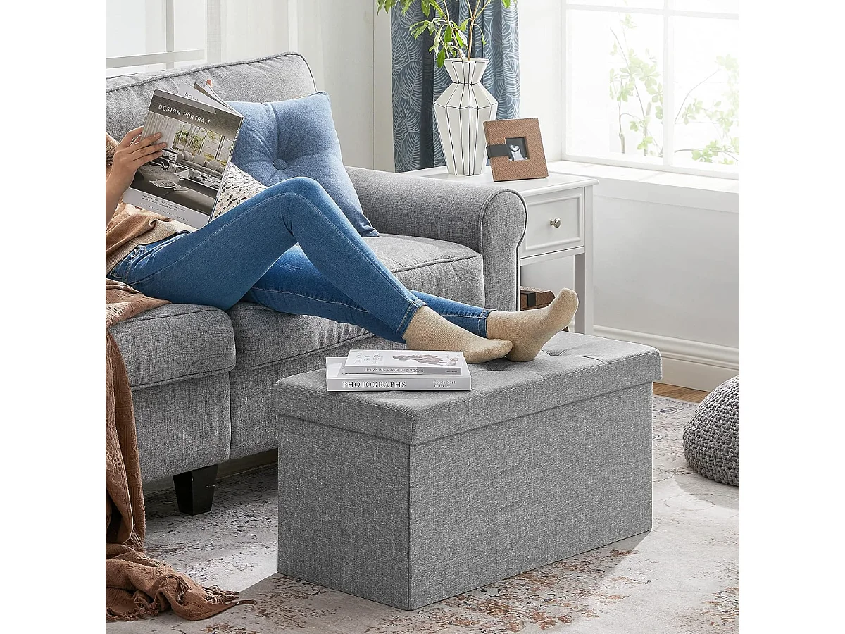 Banc Parya avec rangement, coffre de siège, coffre de rangement, repose-pieds, chargeable jusqu'à 300 kg