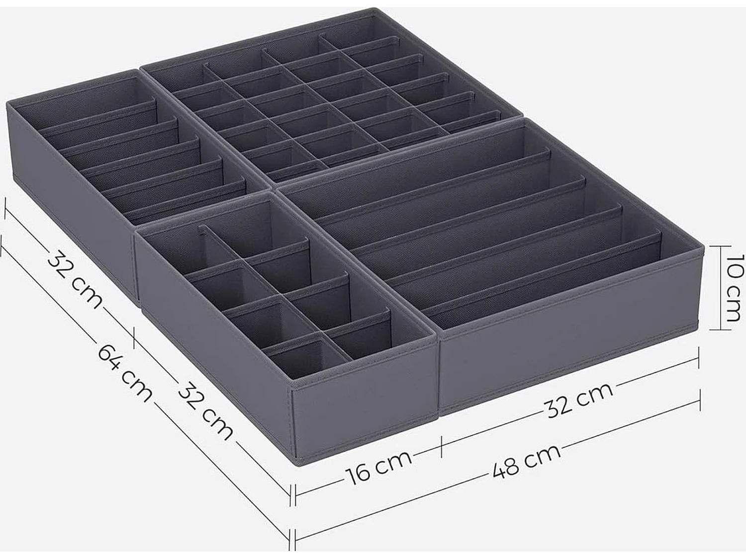 Parya Home Opbergdozen Lade-organizer set van 8 grijs